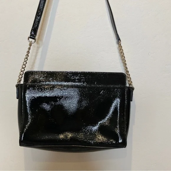 Kate Spade Hancock Park Angelina Crossbody Bag Black Shiny Leather - Picture 7 of 16